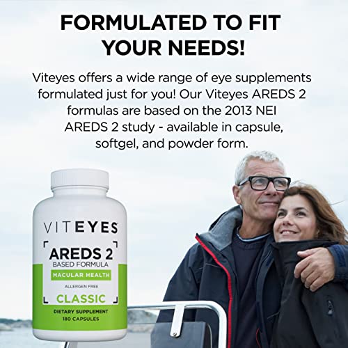 Viteyes AREDS 2 Eye Vitamins, Classic Macular Support, Natural Allergen Free Capsules with Vitamin E, Vitamin C, Zinc, Copper, Lutein and Zeaxanthin, Eye Doctor Trusted, Manufactured in The USA, 180 Ct