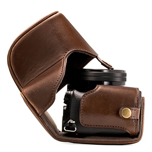 MegaGear 'Ever Ready' Leather Camera Case – Easy to Install, Tripod and Peripheral Friendly Accessory – Compatible with Sony Alpha A6000, A6300 (Dark Brown)