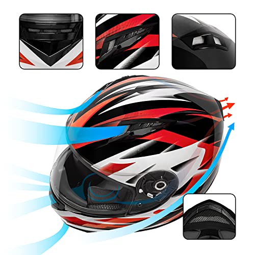 VCAN VX Lightweight Full Face Motorcycle Street Bike Helmet with Extra Tinted Visor DOT and ECE 22.05 Approved (Gloss Black Stream Red, Large)