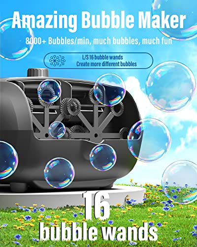 Bubble Machine - 16 Wands 8000+ Bubbles/min for Kids and Toddlers - 14.2oz Large Capacity Bubble Blower - Automatic Bubble Maker - Bubble Toys for Easter, Parties, Wedding, Birthday