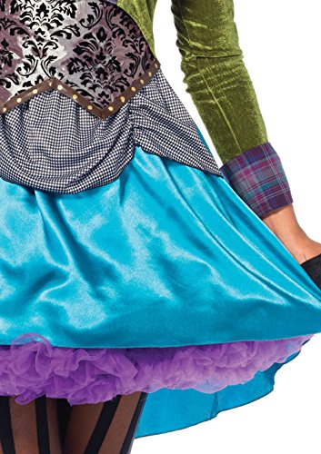 Leg Avenue 3 Piece Deluxe Mad Hatter Set-Sexy Velvet Coat Dress and Mini Top Hat Halloween Costume for Women, Multi, Medium