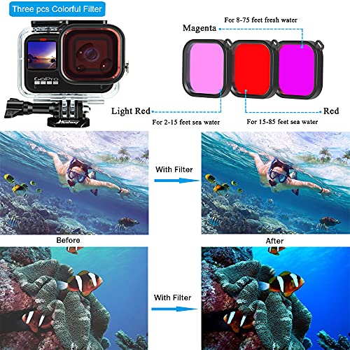 Husiway Accessories Kit for Gopro Hero 11 10 9 Black Waterproof Housing Silicone Case Glass Screen Protector Bundle for Go pro Gopro11 Gopro10 Gopro9 Hero10 Hero11 Hero9 Action Camera 62E