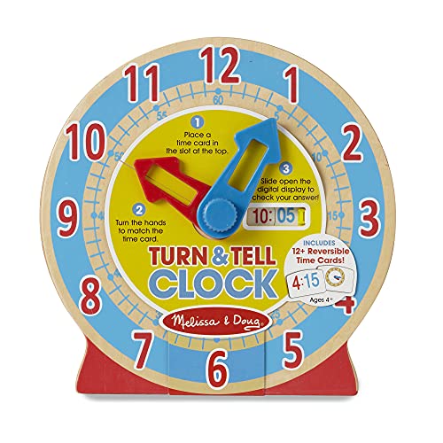 Melissa and Doug Turn and Tell Wooden Clock - Educational Toy With 12+ Reversible Time Cards