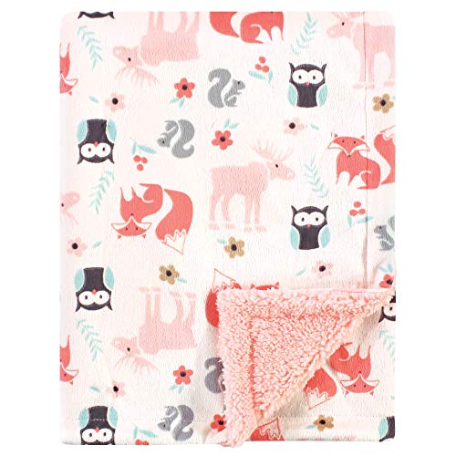 Hudson Baby Unisex Baby Plush Mink and Sherpa Blanket, Girl Pink Forest, One Size
