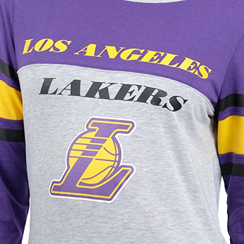 Medium Ultra Game NBA Los Angeles Lakers Womens T-Shirt Raglan Baseball 3/4 Long Sleeve Tee Shirt, Team Color
