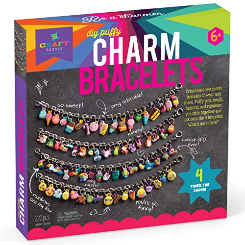Craft-tastic — DIY Puffy Charm Bracelets Craft and Activity— Make Your Own Jewelry Kit for Kids — Ages 6+