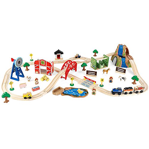 KidKraft Wooden Rural Farm Train Set with 75 Pieces, Children's Toy Vehicle Playset, Gift for Ages 3+