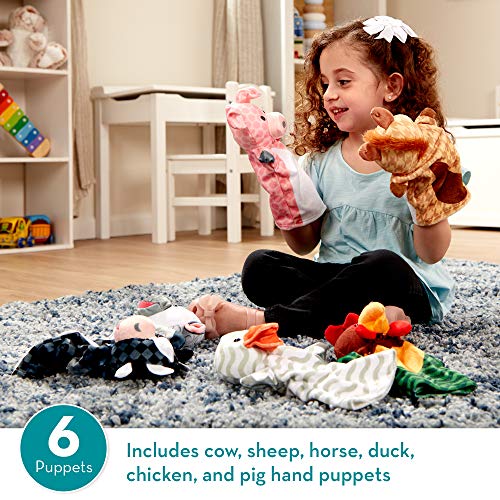 Melissa and Doug Barn Buddies Hand Puppets, Set of 6 (Cow, Sheep, Horse, Duck, Chicken, Pig)