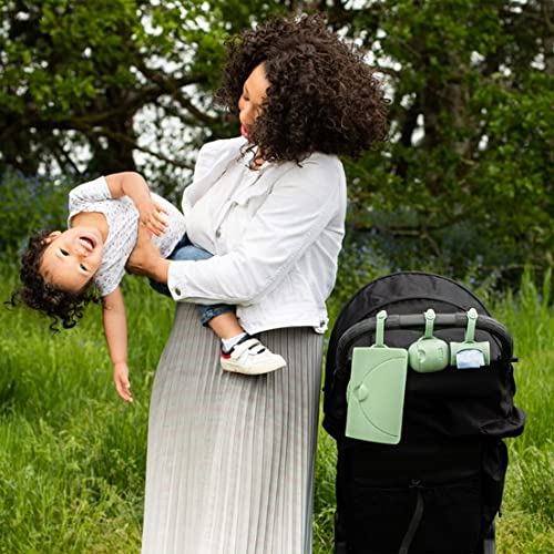 Ubbi On-The-Go Baby Wipes Dispenser, Portable Wipes Container for Travel, Diaper Bag Accessory Must Have for Newborns, Reusable Wipes Holder, Sage Green