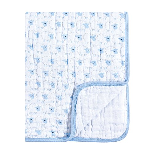 Hudson Baby Unisex Baby Muslin Tranquility Quilt Blanket, Blue Sheep, One Size