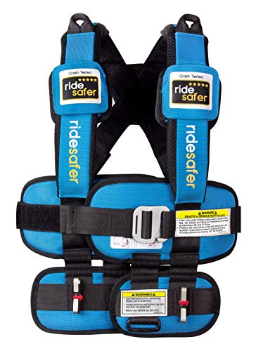 Ride Safer Travel Vest with Zipped Backpack-Wearable, Lightweight, Compact, and Portable Car Seat. Perfect for Everyday use or Rideshare, Travel, and Taxi/Uber/Lyft/Rental Car. (Large/Blue)