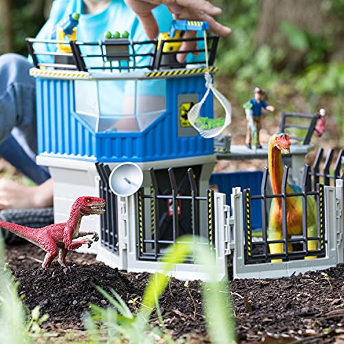 Schleich Dinosaur Toys Science Playset - 33-Piece Set Research Station with Brachiosaurus, Velociraptor, Men Scientist Action Figures, and Dart Cannon, Kids Figurines for Ages 4 and Above