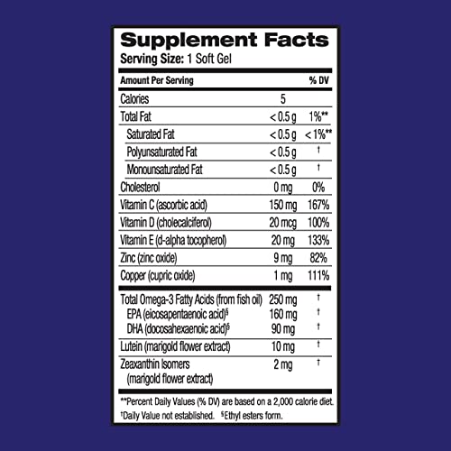 Ocuvite Eye Vitamin and Mineral Supplement, Contains Zinc, Vitamins C, D, E, Omega 3, Lutein and Zeaxanthin, 50 Count