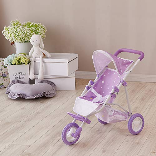Olivia's Little World - Twinkle Stars Princess Baby Doll Jogging Stroller, fits Dolls up to 18 inches, Purple/White