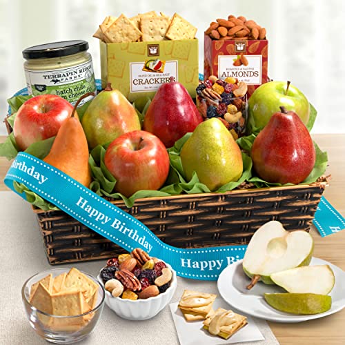 Golden State Fruit Birthday Fruit Basket with Cheese and Nuts