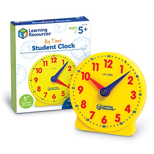 Learning Resources Big Time Student Clock, Teaching and Demonstration Clock, Develops Time and Early Math Skills, Clock for Learning, 12 Hour, Ages 5+