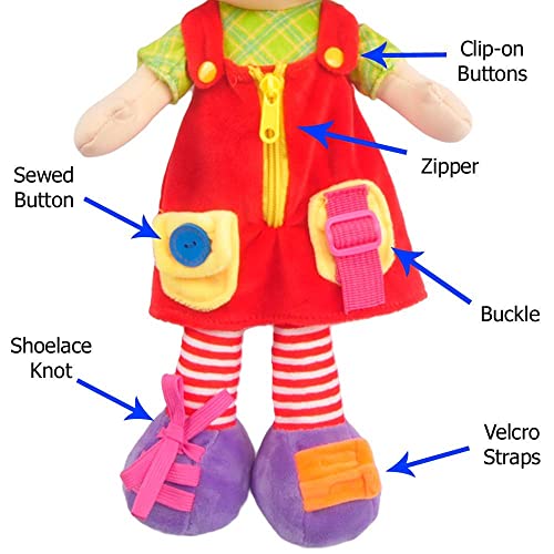 Linzy Plush 16' Educational Plush Doll, Adorable Plush Doll Comes with a Removable Outfit Packed with Closures-Perfect for Testing a Little One's Problem Solving and Motor Skills