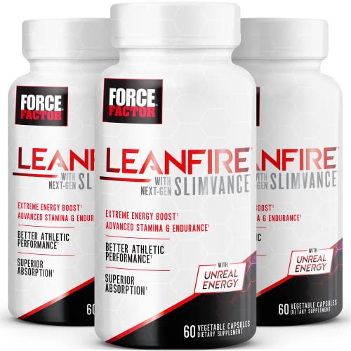 LeanFire with Next-Gen SLIMVANCE, Advanced Energy Pills with B Vitamins and Caffeine to Boost Metabolism, Enhance Focus, and Improve Workout and Fitness Performance, Force Factor, 60 Count (Pack of 3)