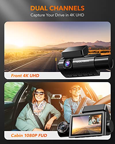 WOLFBOX i07 Dash Cam, 3 Channel Dash Cam with WiFi GPS, 4K+1080P Dash Camera Front and Inside, 2.5K 1600P+1080P+1080P Dashcam Front Rear and Cabin, 3' LCD Super IR Night Vision, Smart Parking Monitor
