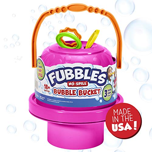 Fubbles Bubbles No-Spill Big Bubble Bucket in Pink | Bubbles for Toddlers and Kids of All Ages | Includes Fubbles Bubbles Bucket and 3 Bubble Wands, Made in The USA