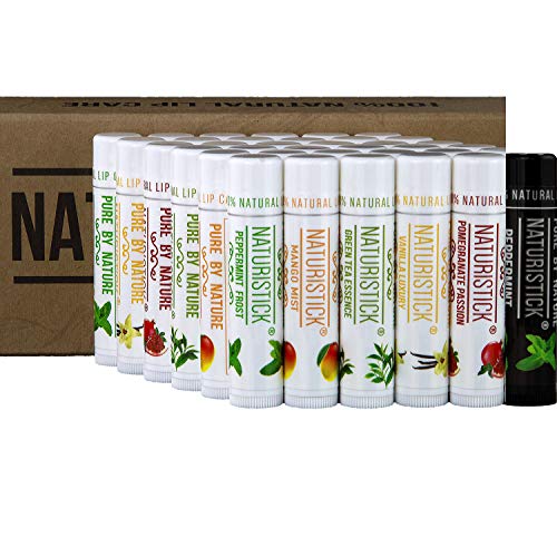36-Pack Bulk Lip Balm Gift Set by Naturistick. Assorted Flavors. 100% Natural Ingredients. Includes Counter Display Box. Best Beeswax Chapstick for Dry, Chapped Lips. Made in USA
