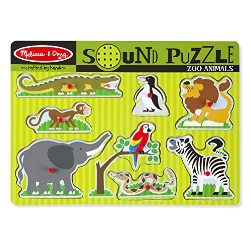 Melissa and Doug Zoo Animals Sound Puzzle - Wooden Peg Puzzle With Sound Effects (8 pcs)