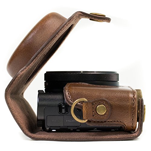 MegaGear MG284 Sony Cyber-shot DSC-RX100 VI, DSC-RX100 V, DSC-RX100 IV, DSC-RX100 III Ever Ready Leather Camera Case with Strap - Dark Brown