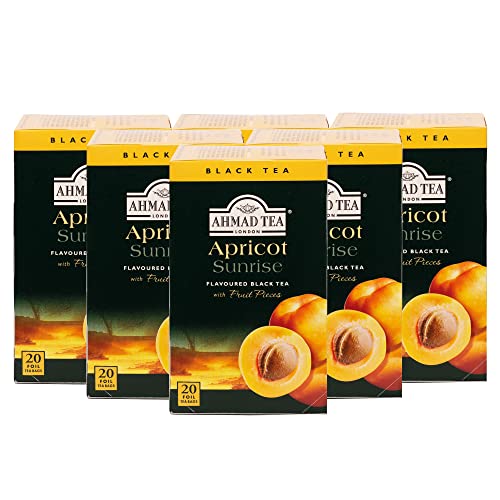 Ahmad Tea Black Tea, Apricot Sunrise Teabags, 20 ct (Pack of 6) - Caffeinated and Sugar-Free