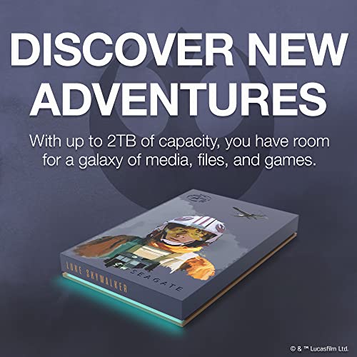 Seagate Luke Skywalker SE FireCuda External Hard Drive 2TB HDD - USB 3.2, Customizable LED RGB Lighting, Blue, Works with PC, Mac, Playstation, and Xbox, with 1-Year Rescue Services (STKL2000412)