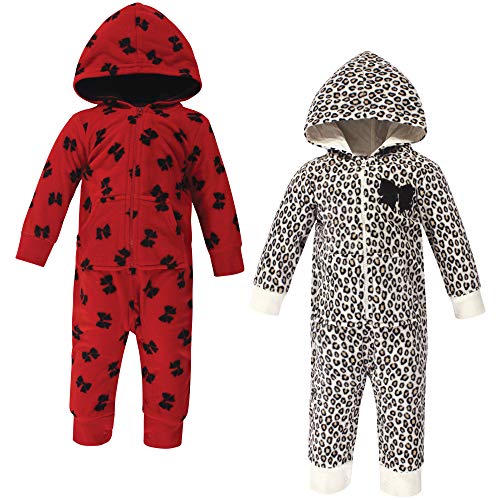 Little Treasure Unisex Baby Fleece Jumpsuits and Coveralls, Leopard Bow Baby, 9-12 Months