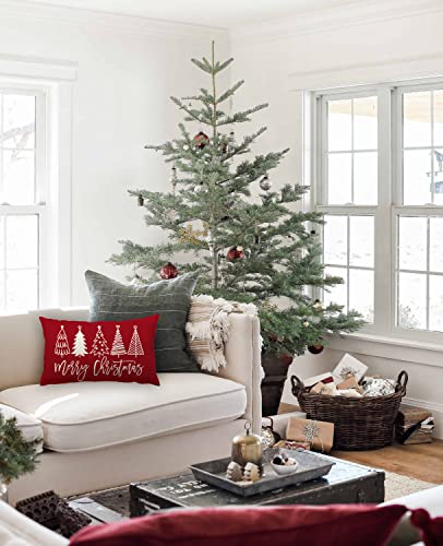 Merry Christmas Pillow Cover 12x20 Farmhouse Christmas Throw Lumbar Pillow Cover Decorations Christmas Tree Holiday Decor Case for Home Couch