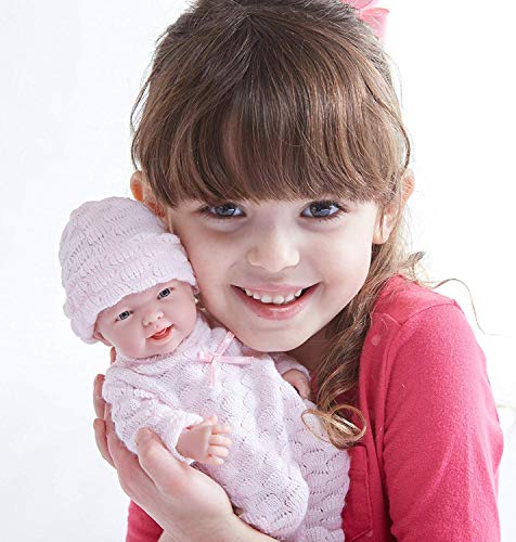 JC Toys - Mini La Newborn First Day | Anatomically Correct Real Girl Baby Doll | 9.5' All-Vinyl | Includes Knit Outfit, Hat and Pacifier | Designed by Berenguer | Ages 2+ , Pink