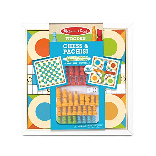 Melissa and Doug Double-Sided Wooden Chess and Pachisi Board Game with 42 Game Pieces (17.5ââ‚¬ W x 17.5ââ‚¬ L x 1.5ââ‚¬ D)