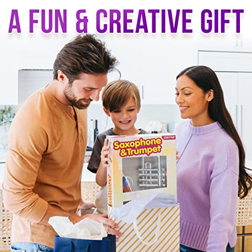 Click N' Play Toy Trumpet and Toy Saxophone Set for Kids - Create Real Music - Safety Tested BPA Free - Beautiful Silver Finish with Color Keys Real Notes - Start a Instrument Band at Home or School