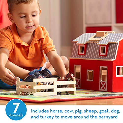 Melissa and Doug Fold and Go Wooden Barn With 7 Animal Play Figures - Farm Animals Portable Toys For Kids And Toddlers Ages 3+