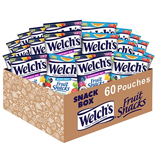 Welch's Fruit Snacks, Mixed Fruit and Superfruit Bulk Variety Pack, Gluten Free, 0.8 oz  (Pack of 60)