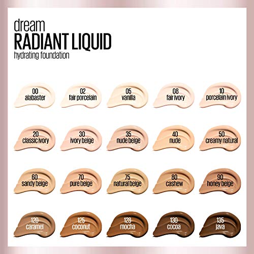 Maybelline Dream Radiant Liquid Medium Coverage Hydrating Makeup, Lightweight Liquid Foundation, Creamy Natural, 1 Count