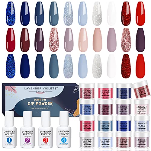 Lavender Violets 20 Pcs Dip Powder Nail Kit Starter - 16 Colors Dipping Powder Liquid Set with Base Top Coat, Activator and Brush Saver for Home Salon Nail Art Design M961