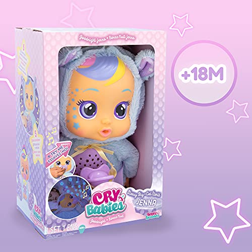 Cry Babies Goodnight Jenna - 12' Sleepytime Baby Doll | Plays 5 Lullabies and Night Light Starry Sky Projection , Blue