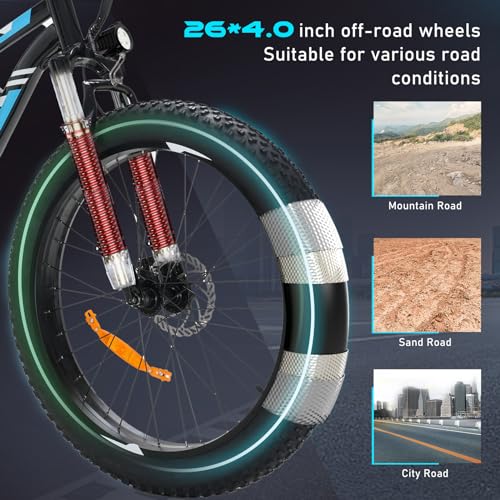 HITWAY Electric Bike for Adults, 26' × 2.125/3.0/4.0 Fat Tire E Bike 12Ah/15Ah Removable Electric Bicycle, 500W/750W Mountain Bike Snow Beach Bicycle with 7 Gears