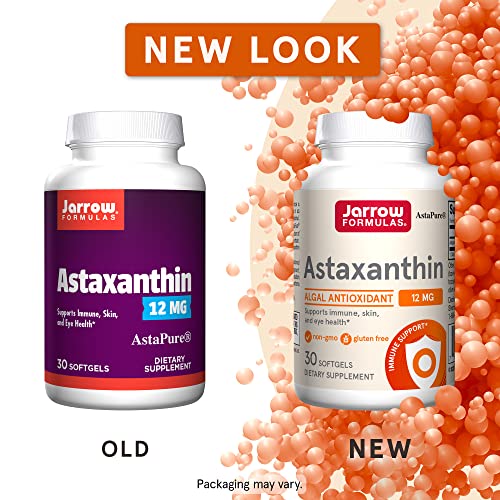 Jarrow Formulas Astaxanthin Supplement 12 mg - 30 Softgels - Natural Antioxidant Carotenoid - Immune, Skin, Joint, Eye Health Support - 30 Servings (Packaging May Vary)