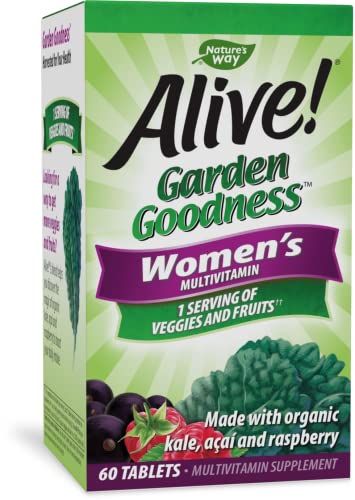 Nature's Way Alive! Garden Goodness Multivitamin for Women, 1 Serving Veggies and Fruits**, with Organic Kale, High Potency B-Vitamins, 60 Tablets
