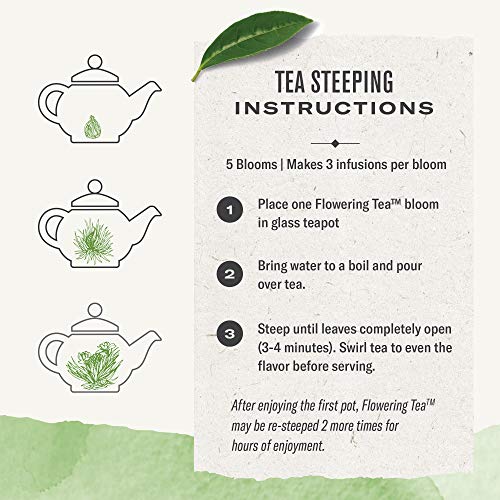 Numi Organic Tea Dancing Leaves Flowering Tea Gift Set, 5 Tea Blossoms with 16 Ounce Glass Teapot (Packaging May Vary)