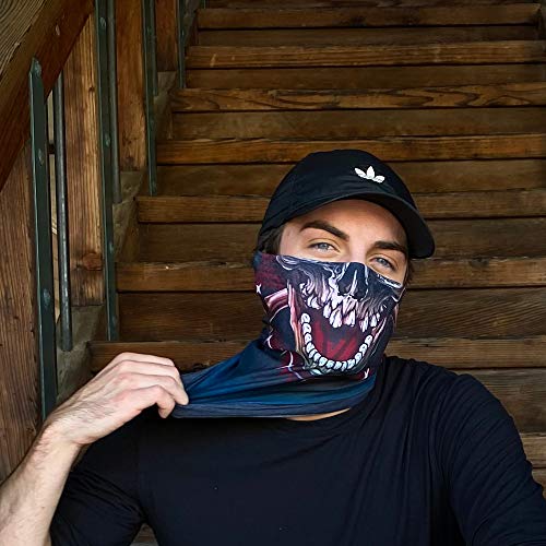 Neck Gaiter Face Mask Scarf - Proudly Made in The USA. Sun and Dust Protection, Sport, Bandanas for Fishing, Hiking, Cycling, Motorcycling, Running - Red Crossbones