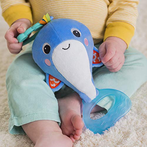 Bright Starts Whale-a-roo Pull and Shake Activity Toy with Pull String, Stuffed Animal for Baby, Newborn and up, Multicolor