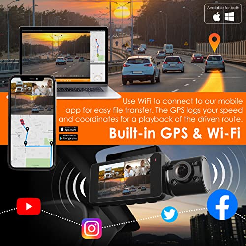 RexingUSA V33-2K 3 Channel Dash Cam Built-in WiFi GPS, Car Dashboard Camera Recorder 1440p + 1440p +1440p, 2.7” LCD, 170° Wide Angle, G-Sensor, Night Vision, Parking Monitor