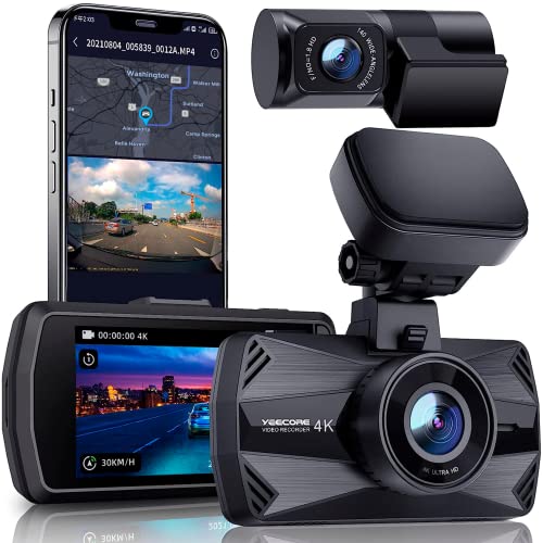 Yeecore 4K Dual Dash Cam 5G WiFi GPS, Real 4K+HDR 1080P Dash Cam Front and Rear, 3' LCD Super Night Vision, Parking Mode, Dash Camera for Cars with App, G-Sensor, Accident Record, Support 512GB Max