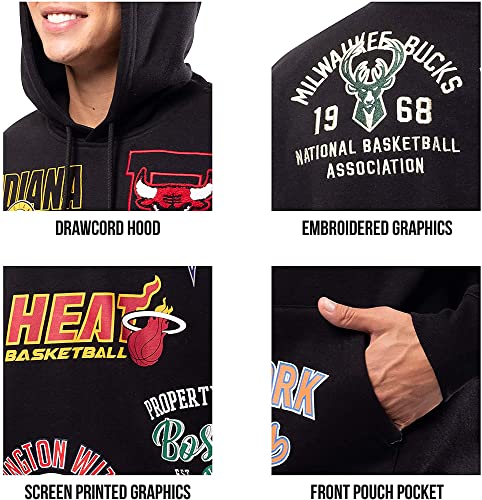 Ultra Game NBA Multi Team Mens Soft Fleece Pullover Hoodie Sweatshirt, Black, Large