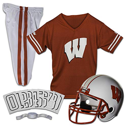 Franklin Sports NCAA Wisconsin Badgers Kids College Football Uniform Set - Youth Uniform Set - Includes Jersey, Helmet, Pants - Youth Small