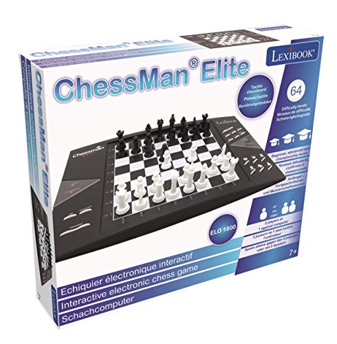 Lexibook Chessman® Elite Interactive Electronic Chess Game +, 64 Levels of Difficulty, LEDs, Family Child Board Game, Black/White, CG1300US